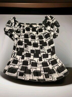 Jennifer Lloyd Womens Black White Short Sleeve Round Neck Blouse Top Size XL